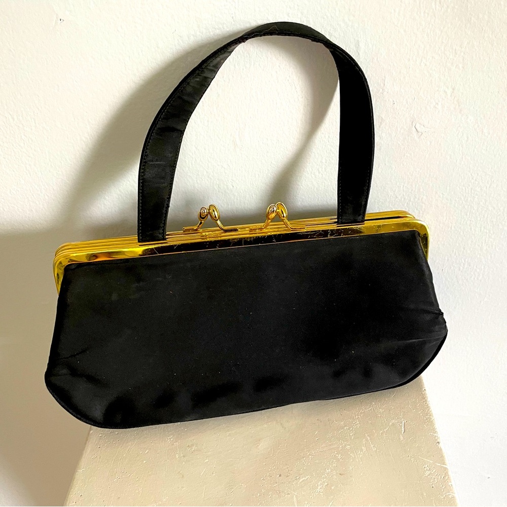 Garay Vintage Black Double Claw Closure Stylish Cloth Linen Evening Bag Clutch